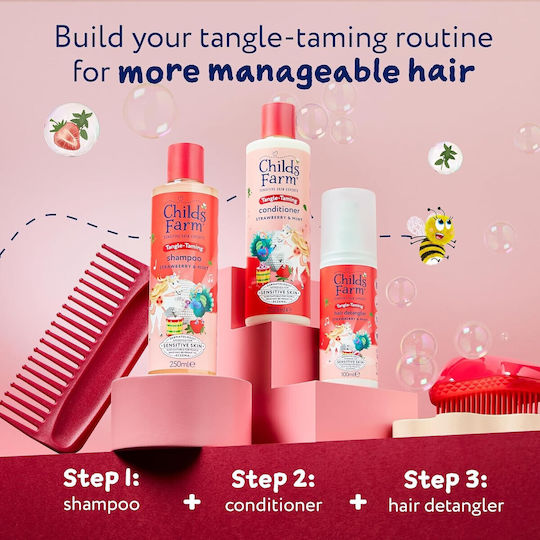Childs Farm Kids' Conditioner & Bubble Bath with Strawberry / Mint for Easy Combing in Gel Form , Ideal for Curls 250ml