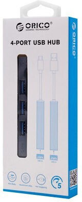 Orico USB Hub 4 Ports USB 3.0 with USB-C Connection Gray