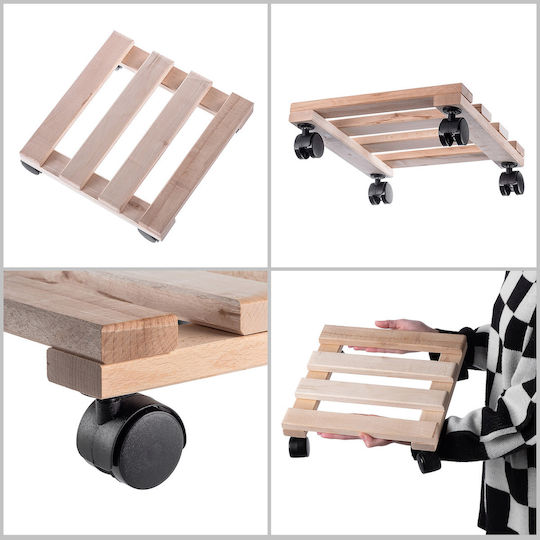 Kadax Blumentopfständer Holz Beige mit Rädern