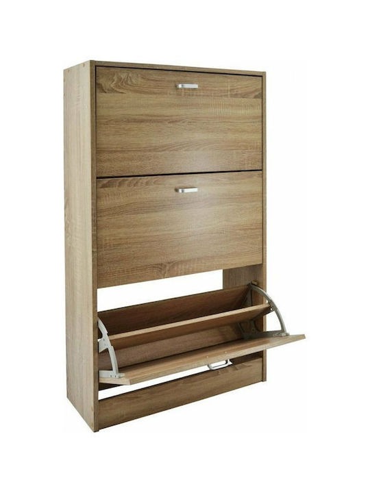 Wooden Shoe Organizer with 3 Shelves Beige 63x24x115cm