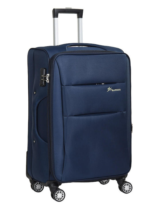 Kourk Medium Fabric Travel Suitcase Blue with 4 Wheels Height 68cm