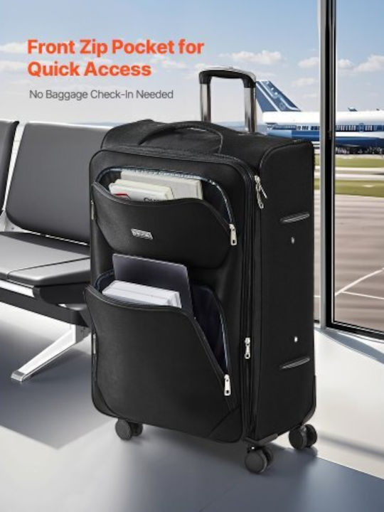 Vevor Large Fabric Travel Suitcase Black with 4 Wheels Height 71cm