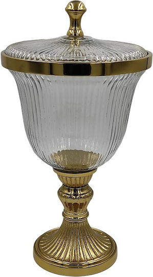 Karvounis Φοντανιέρα Glas mit Deckel und Ständer 18x18x33cm Gold Karvounis Φοντανιέρα Glas mit Deckel und Ständer 18x18x33cm Gold