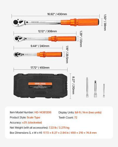 Vevor Drehmomentschlüssel Antriebsgröße 1/4" Ropís 230-230 Nm