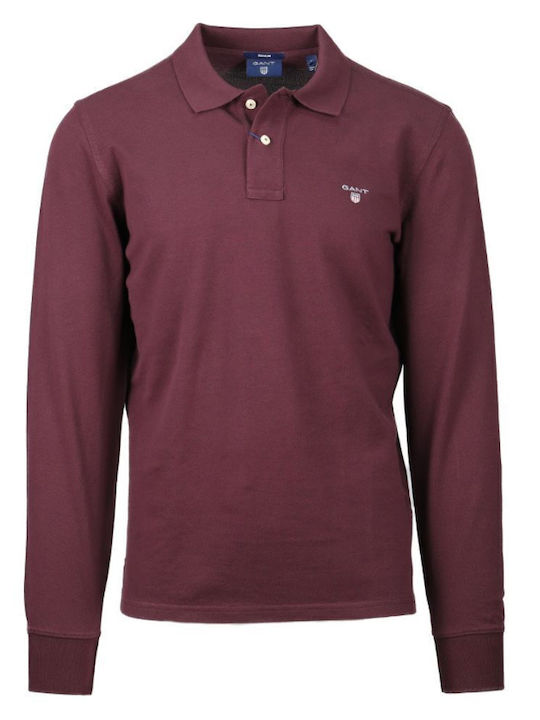 Shield Pique Rugger Polo Long Sleeve Blouse Burgundy