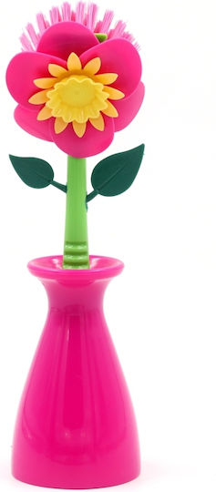 Veltihome 33645 Plastic Cleaning Brush with Handle Pink