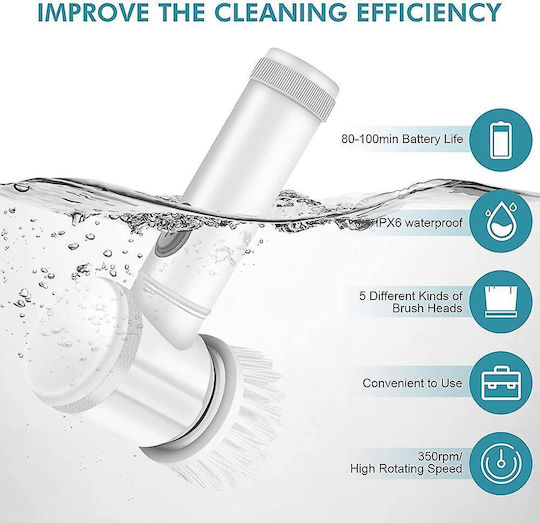 Magic Brush 5 1 Plastic Rotating Cleaning Brush with Handle White