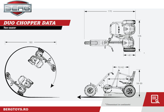 Duo Chopper Bf Go Kart Două Locuri Cu Pedală Portocaliu Pentru 5+ Ani