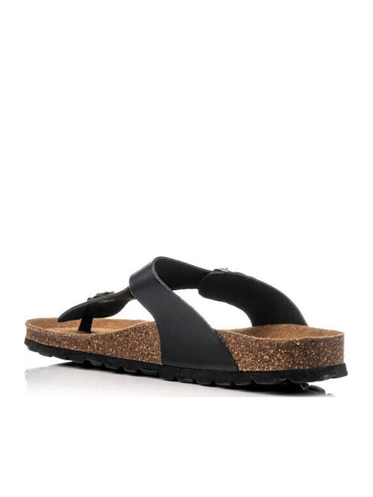 Leather Women's Flat Sandals in Black Color