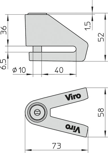 Viro Motorcycle Disc Brake Lock with 6mm Pin in Silver