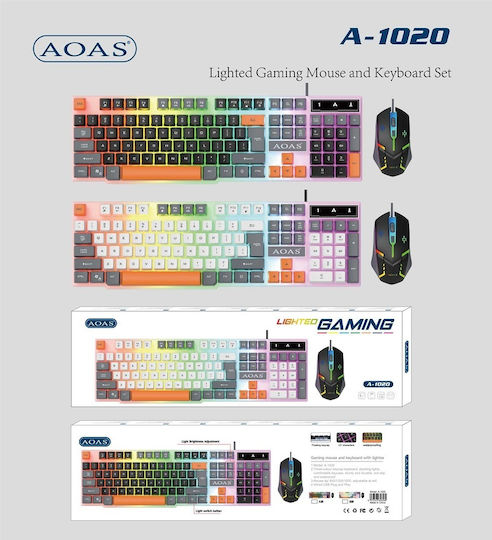 Aoas 655560_w Optical Gaming Keyboard Set with RGB Lighting & Mouse English US White