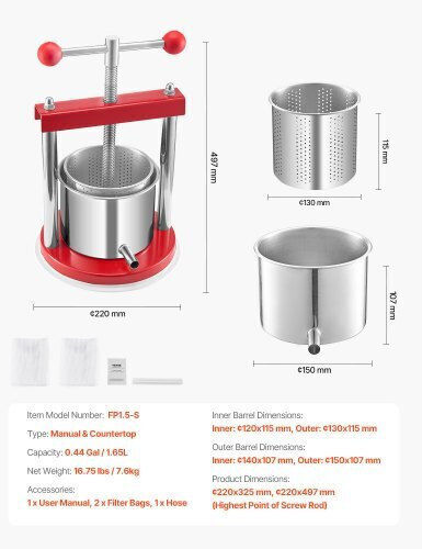 Vevor GJYZJTMBXG15GWDBBV0 Grape Press Handbuch 1.65Es