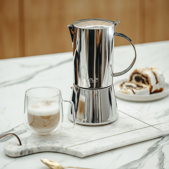 Adler Stovetop Espresso Pot for 6 Cups Inox Brown