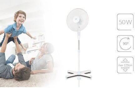 MPM Стоящ Вентилатор 50W Диаметър На Вентилатора 42cm Бял
