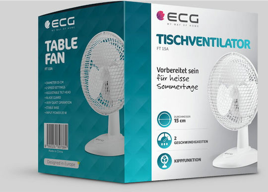 ECG Tischventilator 20W Lüfterdurchmesser 15cm Weiß