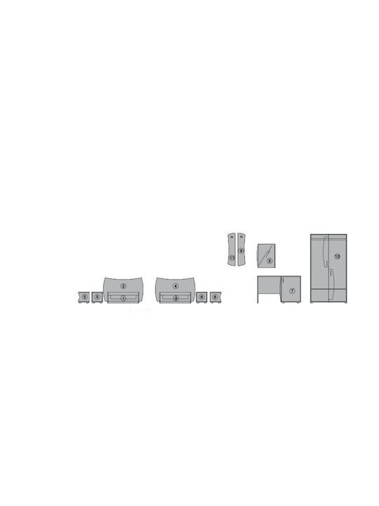 Set De Mobilier Pentru Dormitor Borneo 80x190cm 9 Bucăți