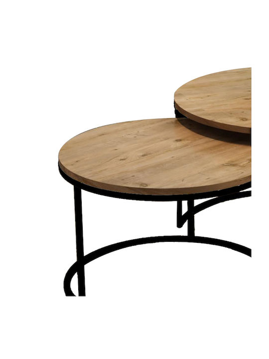 Runder Zigon Set Pakketo Holz Natur / Schwarz 2Stücke M75xB75xH40cm