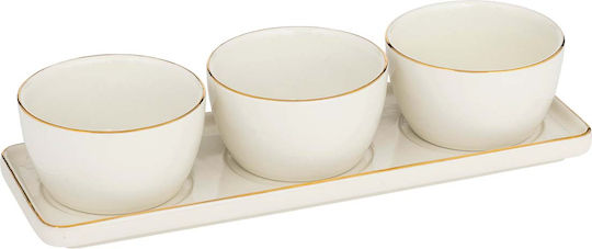 Ceramic Dessert Divided Serving Plate with 3 Slots White Ø9.5cmxY9.5cm 5.5x9.5x9.5cm