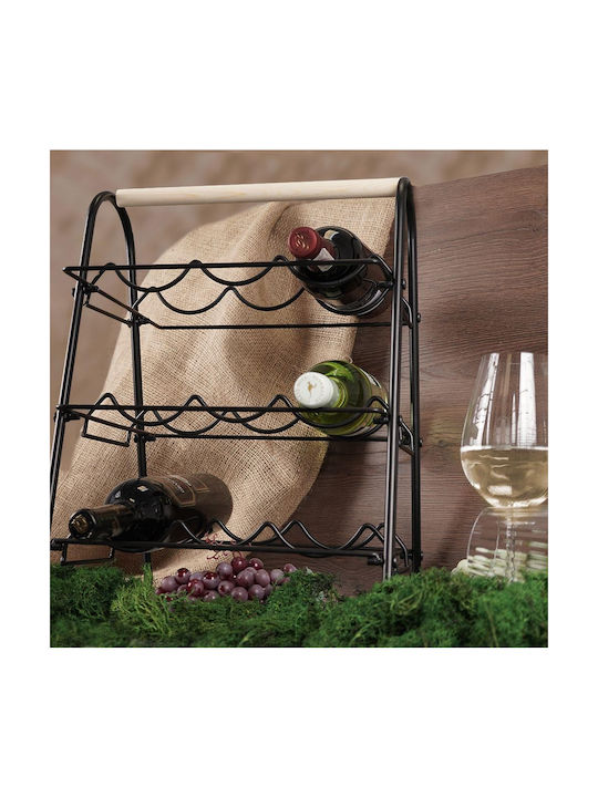 Freistehend Flaschenhalter Metallisch für 9 Flaschen Schwarz 33x29x46εκ.