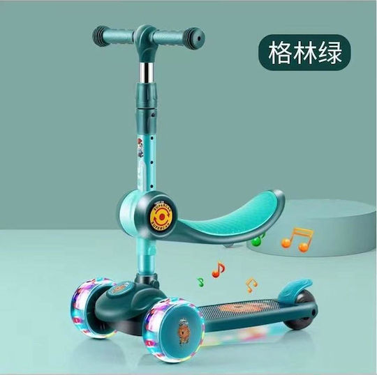 Lean Toys Kids Scooter Foldable 3-Wheel with LED Lighting for 3+ Years Green