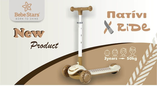 Bebe Stars Kids Scooter Foldable X-Ride 3-Wheel for 3+ Years Beige