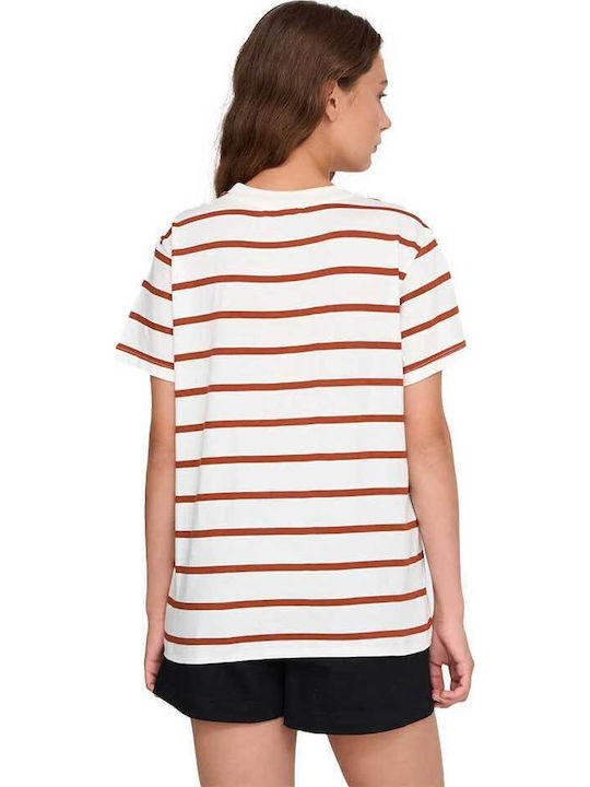 Damen Oversized Crop T-Shirt Gestreift Rust