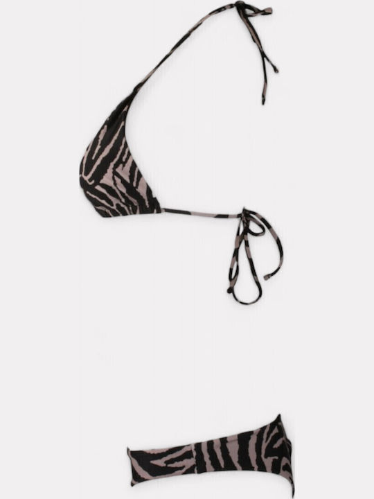 Set Bikini Dreieck mit Abnehmbarer Verstärkung Tierdruck Schwarz