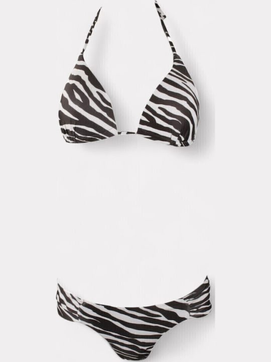 Set Bikini 3 Pieces Triangle with Removable Padding and Brazil Animal Print Black
