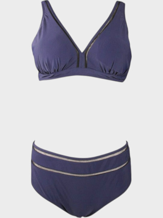 Set Bikini mit Abnehmbarer Verstärkung Hohe Taille Marineblau