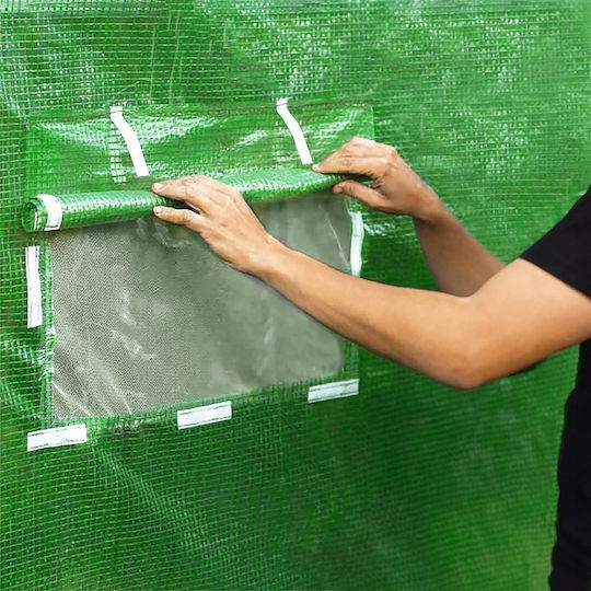 Seră Tunel Tip Cadru Metalic 300x600cm 13 Ferestre Verde 18 Mp
