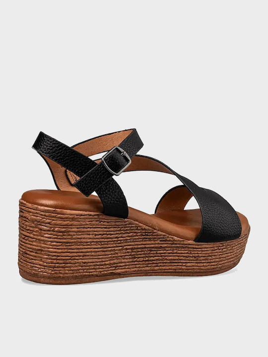 Women's Synthetic Leather Ankle Strap Platforms Black