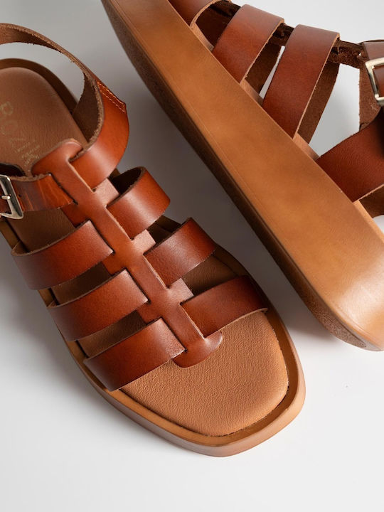 Flatforms Bozikis Square Toe Straps & Soft Sole Women's 245 D Tan Leather