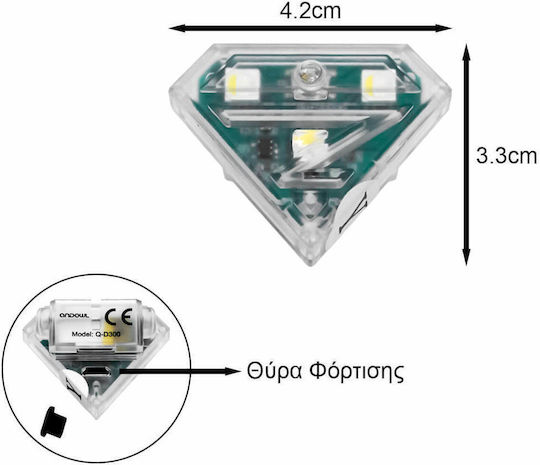 Led Rechargeable Car Signaling Light 9 Functions 3 Smd 3w 5v 500lm Red Blue Cool White 6000k Q-d300 Andowl