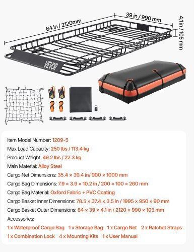 Vevor Steel Car Roof Rack 213.36x99.06cm