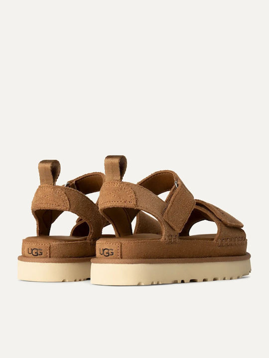 Goldenstar Γυναικεία Σανδάλια Flatforms Καφέ