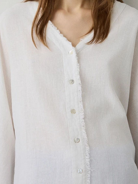 Women's Linen Long Sleeve Shirt White