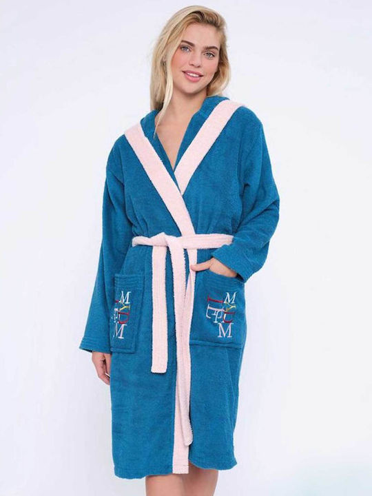 Muydemi Bathrobe with Collar in Blue Color