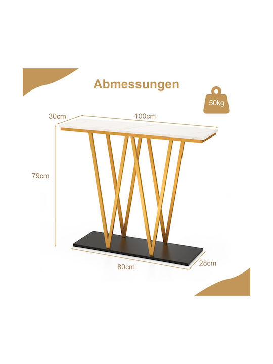 Console Table Metal with Marble Surface Λευκό Μάρμαρο/χρυσό L100xW30xH79cm