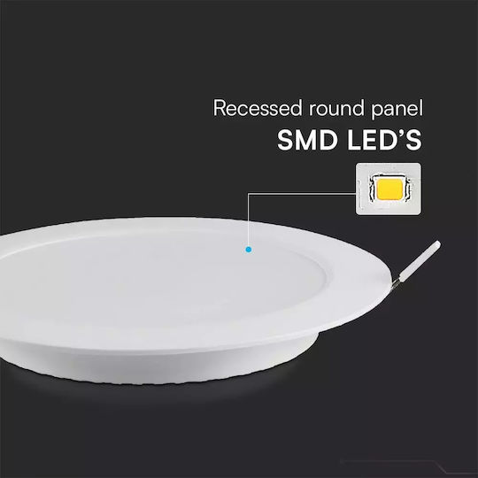 V-TAC Στρογγυλό Χωνευτό LED Panel 6W με Φυσικό Λευκό Φως 4000K