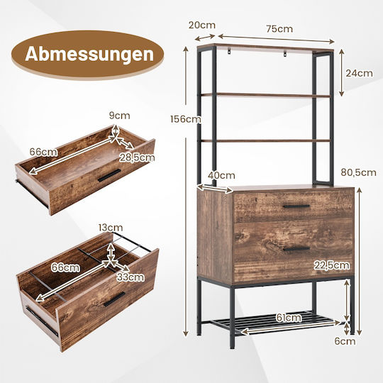 Cabinet De Birou Din MDF Și Metal Stil Industrial 75x40x156cm