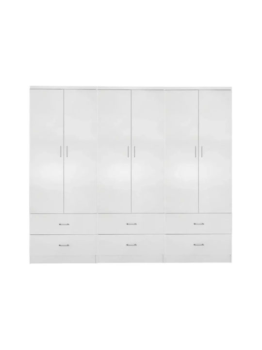 Six Door Wardrobe Reina White 240x42x181cm