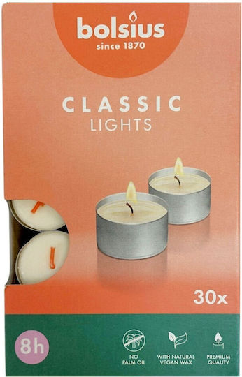 Bolsius Classic Tealights In White Colour Up To 8 Hours Duration 30 Pieces