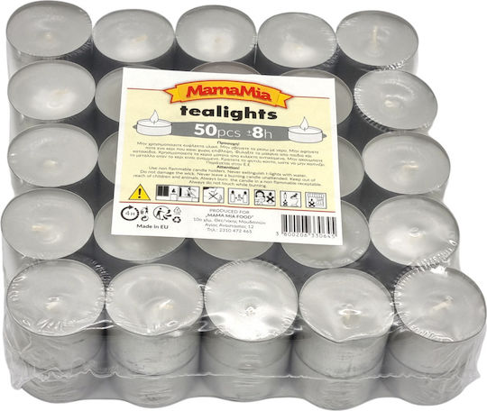 Tealights in White Colour up to 8 Hours Duration 50 Pieces