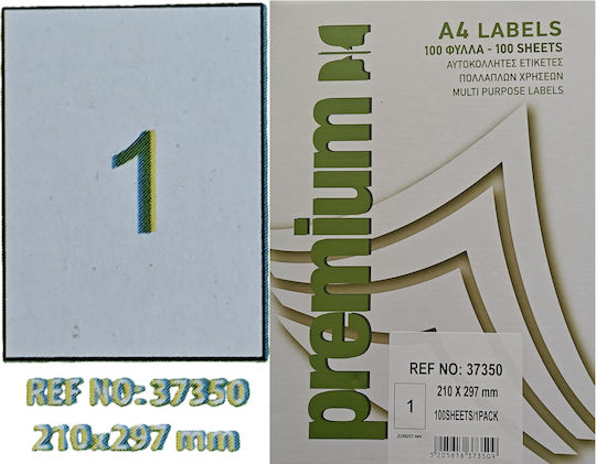 Premium 100 Αυτοκόλλητες Ετικέτες Α4 Ορθογώνιες 210x297mm