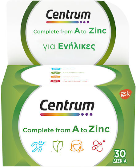 Centrum A To Zinc Multivitamin for Skin Orange 30 Tablets