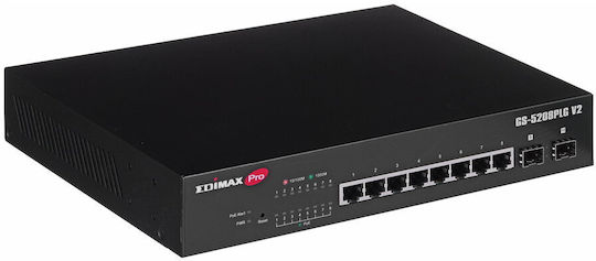 Edimax GS-5208PLG v2 Неуправляем Превключвател L2 PoE+ с 8 Порта Gigabit (1Gbps) Ethernet и 2 SFP Порта