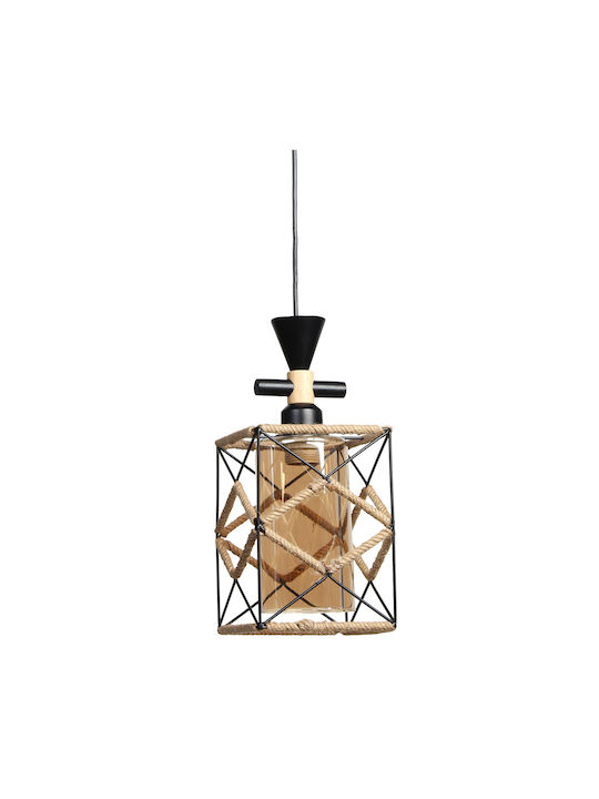Globobox Pendant Light Black with Rope for Socket E27 15.5x15.5x33cm