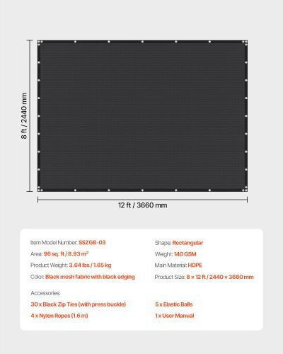 Vevor Платно За Сенник Черно 8.93м 140гр/м²