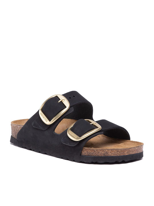 Arizona Big Buckle Leather Women's Flat Sandals Anatomic in Black Color Narrow Fit