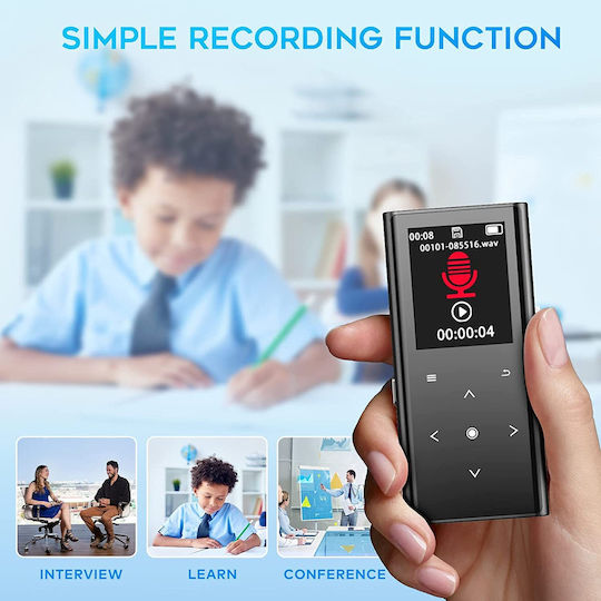Bluetooth 5.2 MP3 Player 64 GB Cu Difuzor Hd Încorporat Radio Fm Sunet Hifi Înregistrator Vocal Design Mini